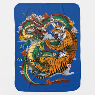 Japanese Dragon Tiger Battle Baby Blanket