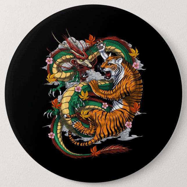 Japanese Dragon Tiger Battle Button (Front)