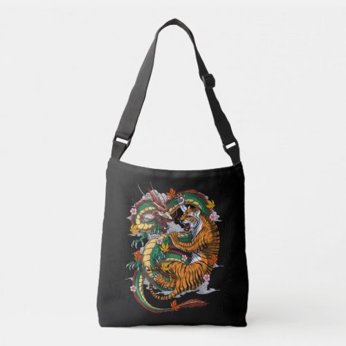 Japanese Dragon Tiger Battle Crossbody Bag