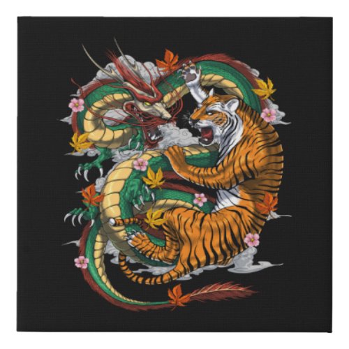 Japanese Dragon Tiger Battle Faux Canvas Print