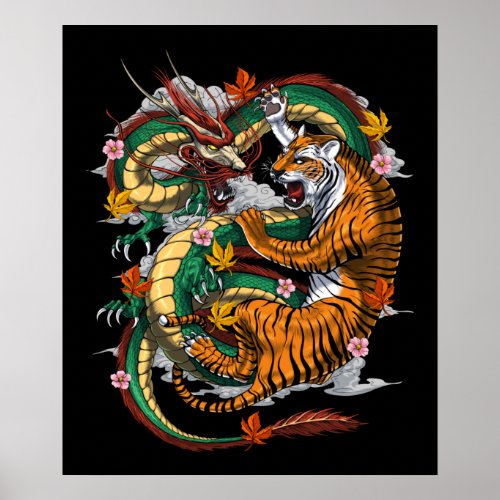 Japanese Dragon Tiger Battle Poster