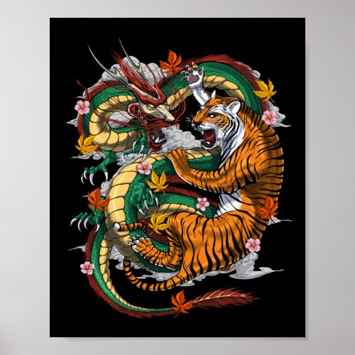 Japanese Dragon Tiger Battle Poster
