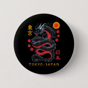Japanese Dragon Tokyo Japan 80s Asian Mythical Ani Button