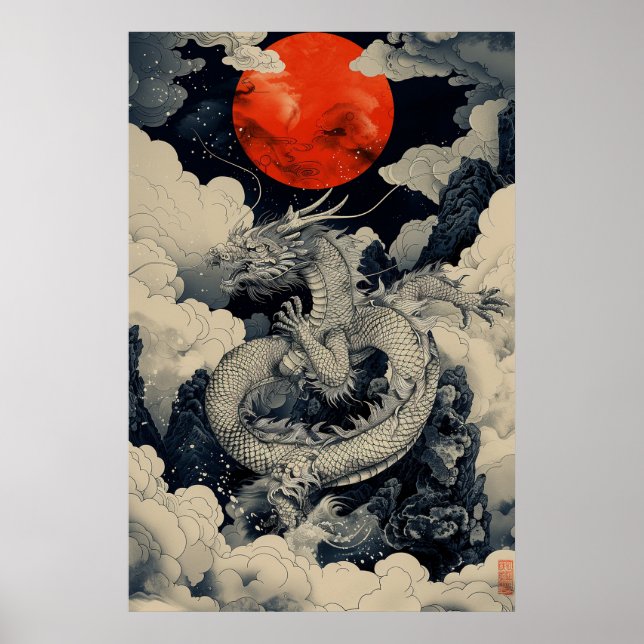 Japanese Dragon Ukiyo-e – Mythical Power Poster (Front)