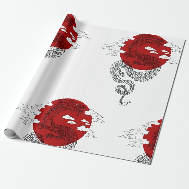 Japanese Dragon Wallpaper Wrapping Paper (Unrolled)