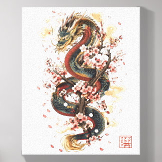 Japanese Dragon with Cherry Blossoms | Sakura Myth Canvas Photo Tile