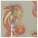 Japanese dragon with katana sword  fabric