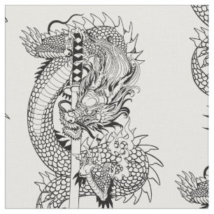 Japanese dragon with katana sword  fabric