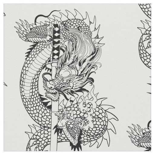 Japanese dragon with katana sword fabric | Zazzle