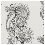 Japanese dragon with katana sword  fabric