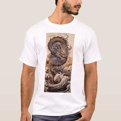 Japanese dragon with snake shape with kanagaw  T_Shirt