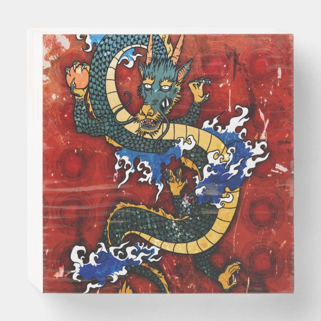 Japanese Dragon Wooden Box Sign (Front Horizontal)