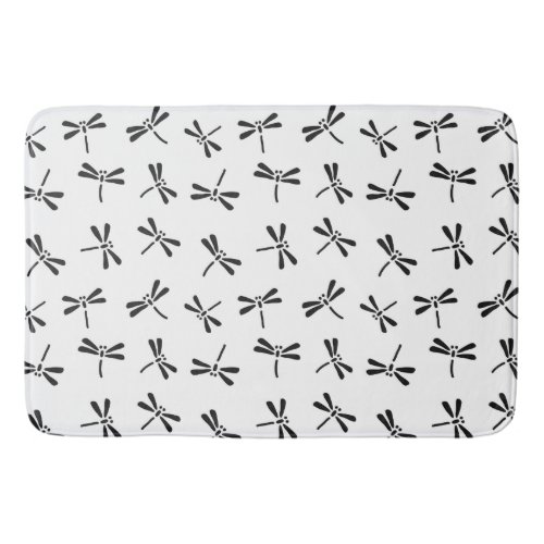 Japanese Dragonfly Pattern Black and White Bath Mat