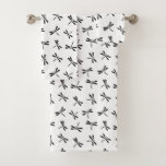 Japanese Dragonfly Pattern, Black and White Bath Towel Set