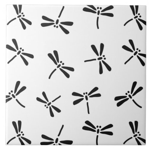 Japanese Dragonfly Pattern Black and White Ceramic Tile