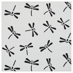 Japanese Dragonfly Pattern, Black and White Fabric