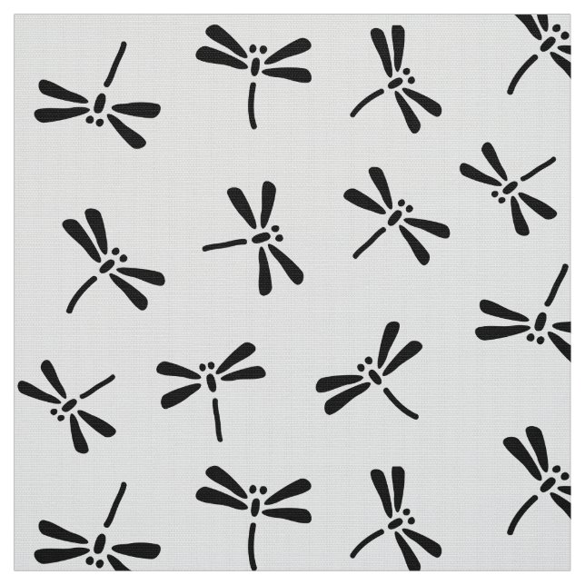 Japanese Dragonfly Pattern, Black and White Fabric (Swatch)