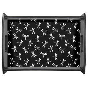Japanese Dragonfly Pattern, Black and White Serving Tray