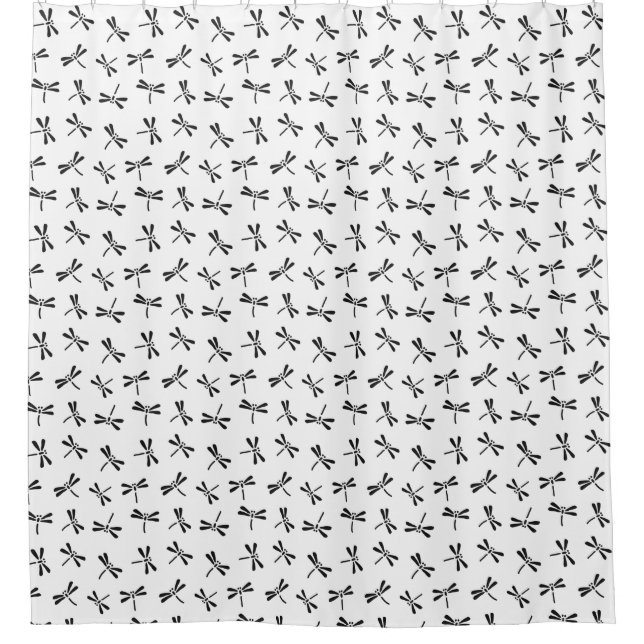 Japanese Dragonfly Pattern, Black and White Shower Curtain (Front)