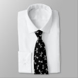 Japanese Dragonfly Pattern, Black and White Tie