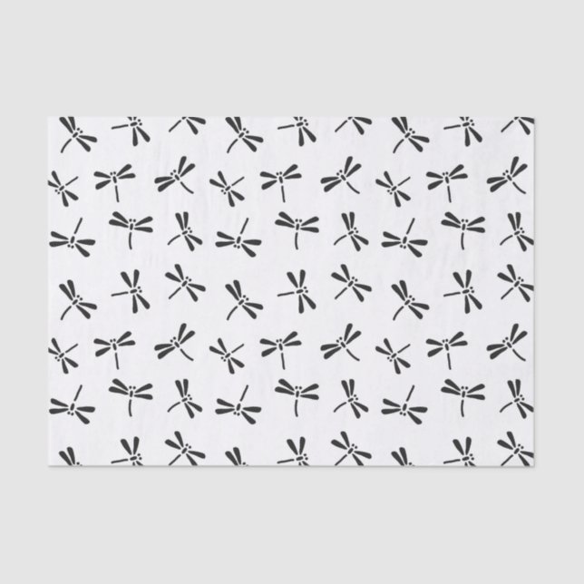 Japanese Dragonfly Pattern, Black and White Tissue Paper (Front)