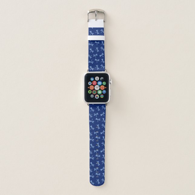 Japanese Dragonfly Pattern, Cobalt and Sky Blue Apple Watch Band (Front)