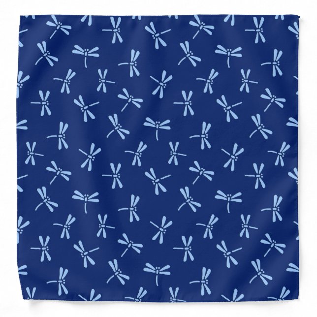 Japanese Dragonfly Pattern, Cobalt and Sky Blue Bandana (Front)