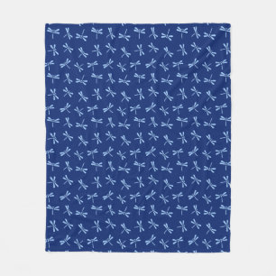 Japanese Dragonfly Pattern, Cobalt and Sky Blue Fleece Blanket