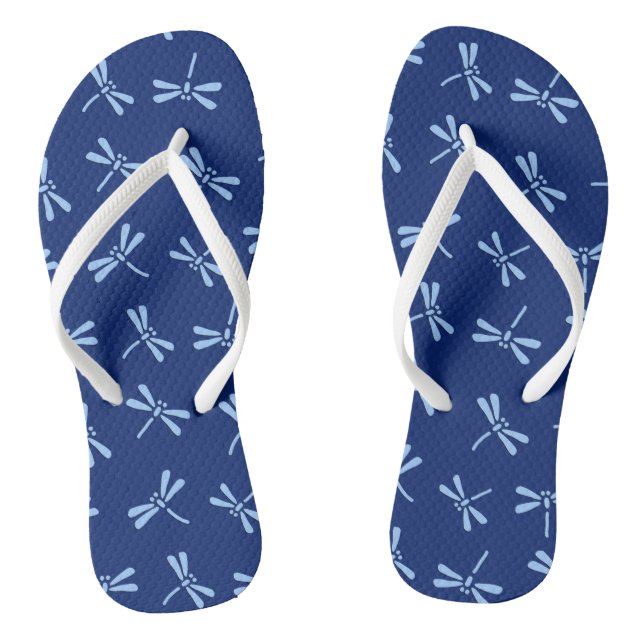 Japanese Dragonfly Pattern, Cobalt and Sky Blue Flip Flops (Footbed)