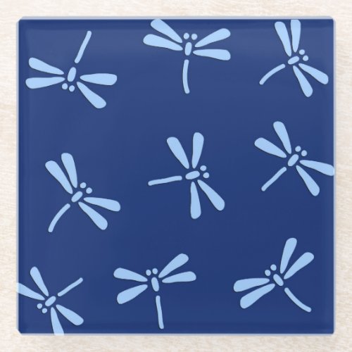 Japanese Dragonfly Pattern Cobalt and Sky Blue Glass Coaster
