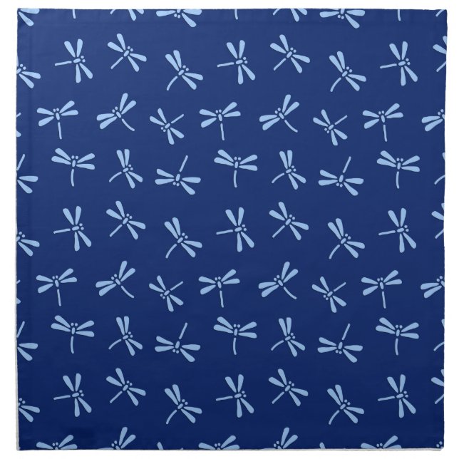 Japanese Dragonfly Pattern, Cobalt and Sky Blue Napkin (Front)