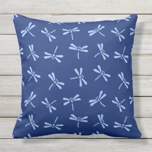 Japanese Dragonfly Pattern, Cobalt and Sky Blue Outdoor Pillow