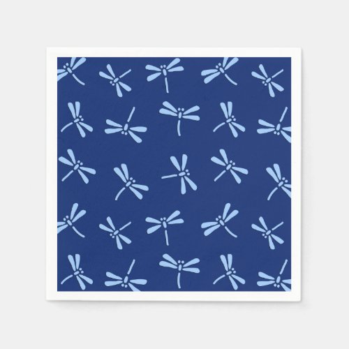 Japanese Dragonfly Pattern Cobalt and Sky Blue Paper Napkins