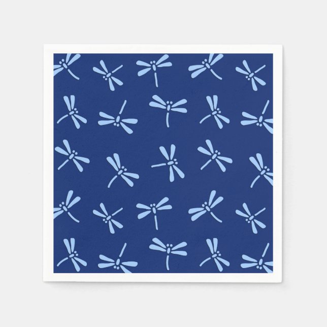 Japanese Dragonfly Pattern, Cobalt and Sky Blue Paper Napkins (Front)
