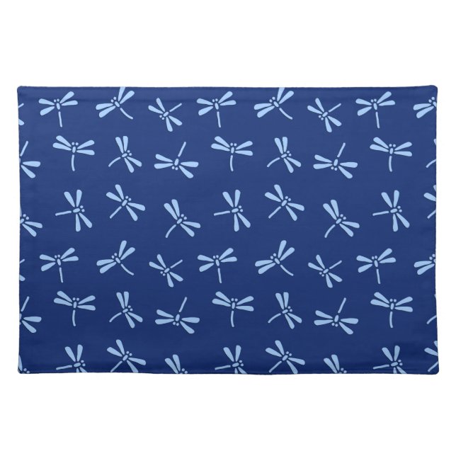 Japanese Dragonfly Pattern, Cobalt and Sky Blue Placemat (Front)