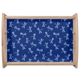 Japanese Dragonfly Pattern, Cobalt and Sky Blue Serving Tray