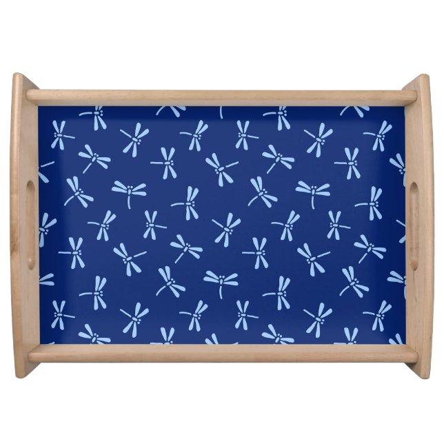 Japanese Dragonfly Pattern, Cobalt and Sky Blue Serving Tray (Front)
