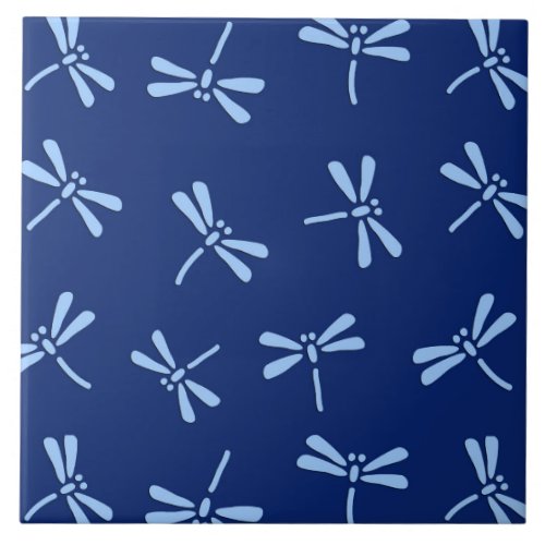 Japanese Dragonfly Pattern Cobalt and Sky Blue Tile