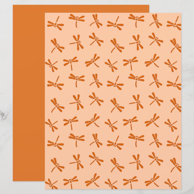 Japanese Dragonfly Pattern, Coral Orange 