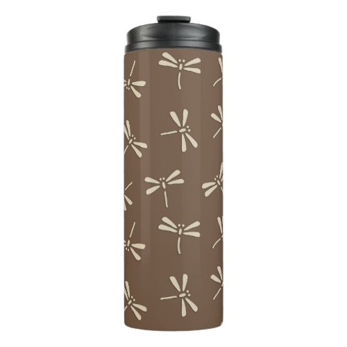 Japanese Dragonfly Pattern Cream and Coffee Tan Thermal Tumbler