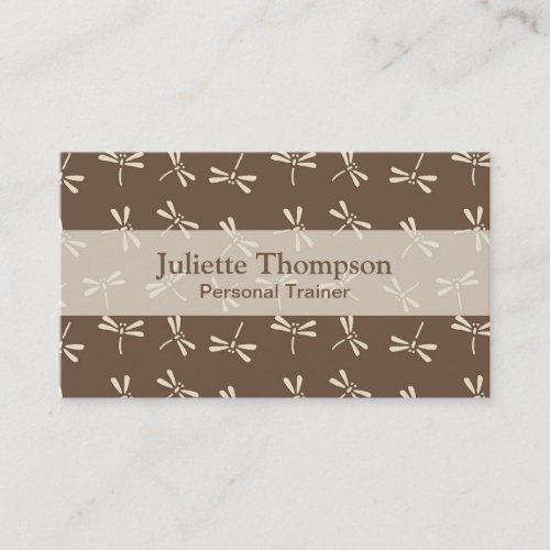 Japanese Dragonfly Pattern Cream and Taupe Tan Business Card