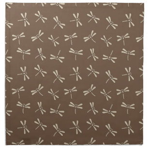 Japanese Dragonfly Pattern, Cream and Taupe Tan Cloth Napkin