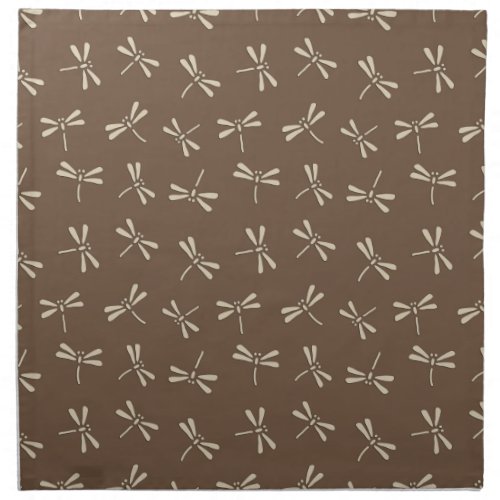 Japanese Dragonfly Pattern Cream and Taupe Tan Cloth Napkin