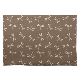 Japanese Dragonfly Pattern, Cream and Taupe Tan Cloth Placemat