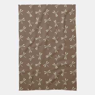 Japanese Dragonfly Pattern, Cream and Taupe Tan Kitchen Towel