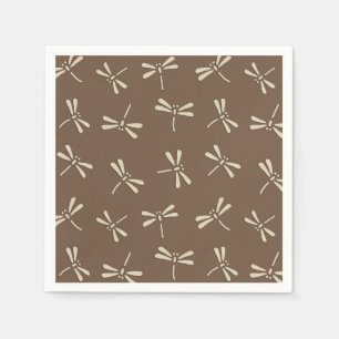 Japanese Dragonfly Pattern, Cream and Taupe Tan Napkins