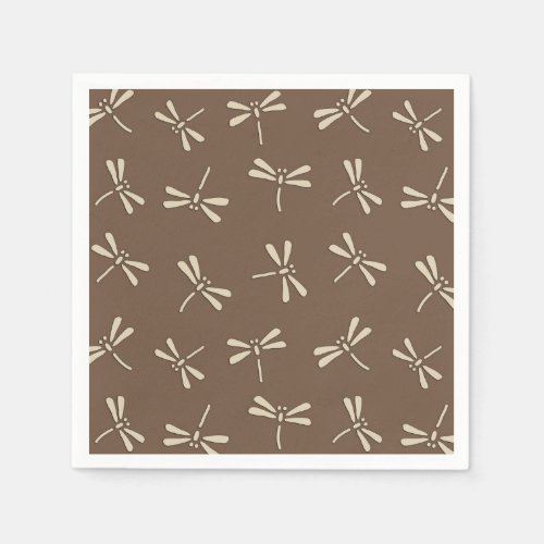 Japanese Dragonfly Pattern Cream and Taupe Tan Napkins