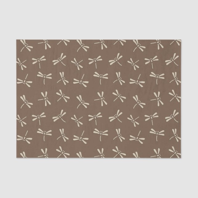 Japanese Dragonfly Pattern, Cream and Taupe Tan Tissue Paper (Front)