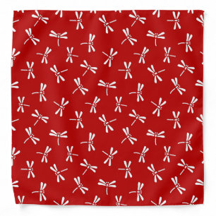 Japanese Dragonfly Pattern, Deep Red and White Bandana