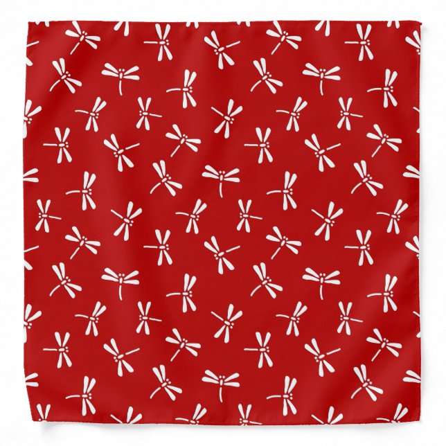 Japanese Dragonfly Pattern, Deep Red and White Bandana (Front)
